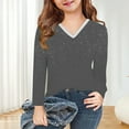 thumbnail image 5 of Piuwrlz Long Sleeve T-Shirt for Kids Girls Boys Cotton Shirts Printed Solid Color V-neck V-neck T Shirt Tops Dark Gray Size 11 Years, 5 of 8