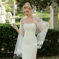 thumbnail image 4 of Single Tier White Wedding Shawl with Beadwork Pearls and Tassels Bride Shoulder Wrap for Wedding Evening Party Dresses, 4 of 8