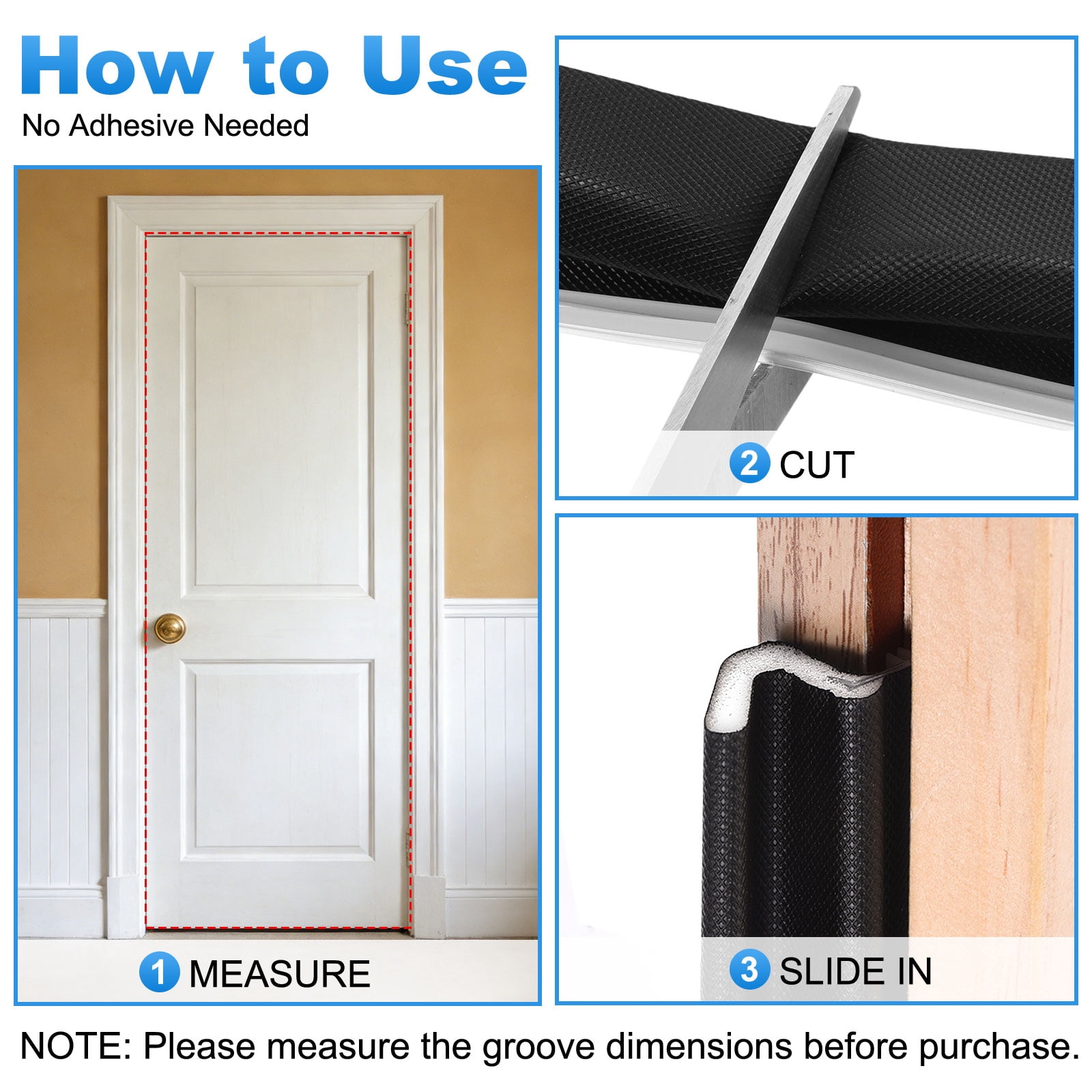 Uxcell Door Weather Stripping, 49.21 ft V-shaped Kerf Front Exterior Door Frame Weather Stripping with 4 Corner Seals for Soundproof Entry Interior Frame Window Gap Filler, Black/White