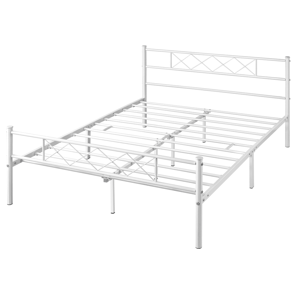 Fullfurnique Simple Metal Platform Bed Frame with Headboard and Footboard, Twin, White