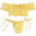thumbnail image 3 of Conjunto de Bikini con hombros descubiertos y cordones para mujer, traje de baño informal de manga corta, ropa de playa, lencería Sexy, 2 uds., 3 of 4