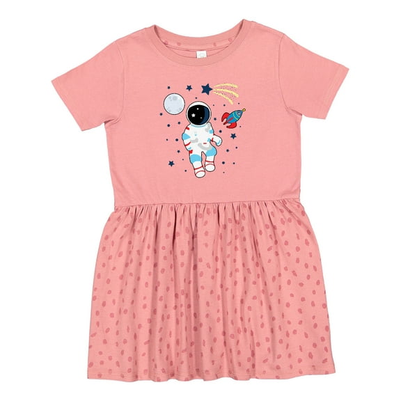 Inktastic Astronaut the Moon Spaceship and Shooting Star for Light Colors Girls Toddler Dress