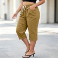 thumbnail image 2 of Ruimatai Womens Capri Cropped Pants Drawstring Elastic Waist Pocket Button Detail Plus Size Casual Vacation Trousers, 2 of 7