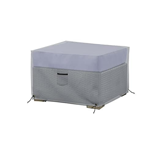 COVERS&ALL Square Ottoman Cover, Heavy Duty 18 Oz Waterproof UV & Weather Resistant Patio Garden Furniture Stool Protector Indoor Outdoor with Air Vents & Drawstrings (23" L x 23" W x 18" H, Gray)