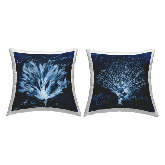 Stupell Industries Blue Marine Life Coral Reef Square Decorative Printed Throw Pillow, 18 x 18, Set of 2