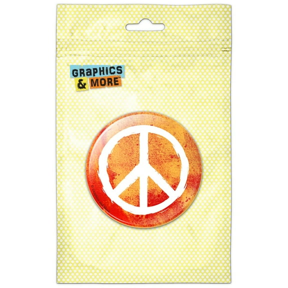 Orange Peace Sign Distressed Texture Pinback Button Pin Badge