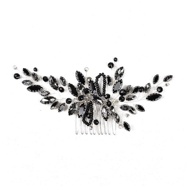 Zhuge Horquillas para el pelo de boda con flores para novias, peinetas con perlas de cristal,joyas con diamantes de imitación para novias, damas de honor y mujeres (negro)