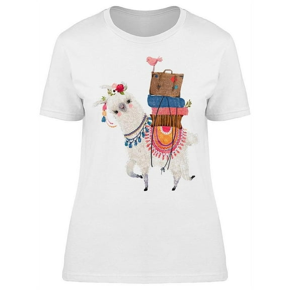 Cute Llama With Bird T-Shirt Women -Image by Shutterstock, Female Small