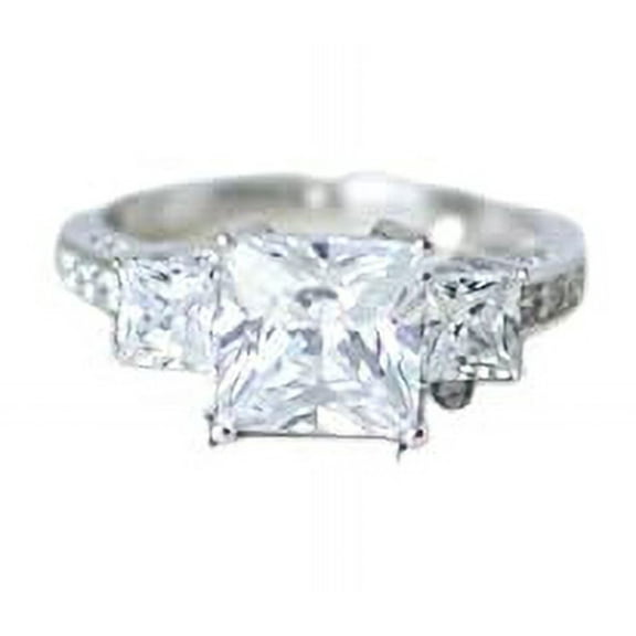 HeartsAndYou 2ct Princess Cut Moissanite Accents Trilogy Engagement Ring for Women 18k White Gold over Silver