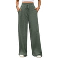 thumbnail image 3 of Pantalones de Pijama Holgados de Punto Suave con Bolsillos y Pernera Acanalada para Mujer con Cordón Ajustable. Verde XL, 3 of 10