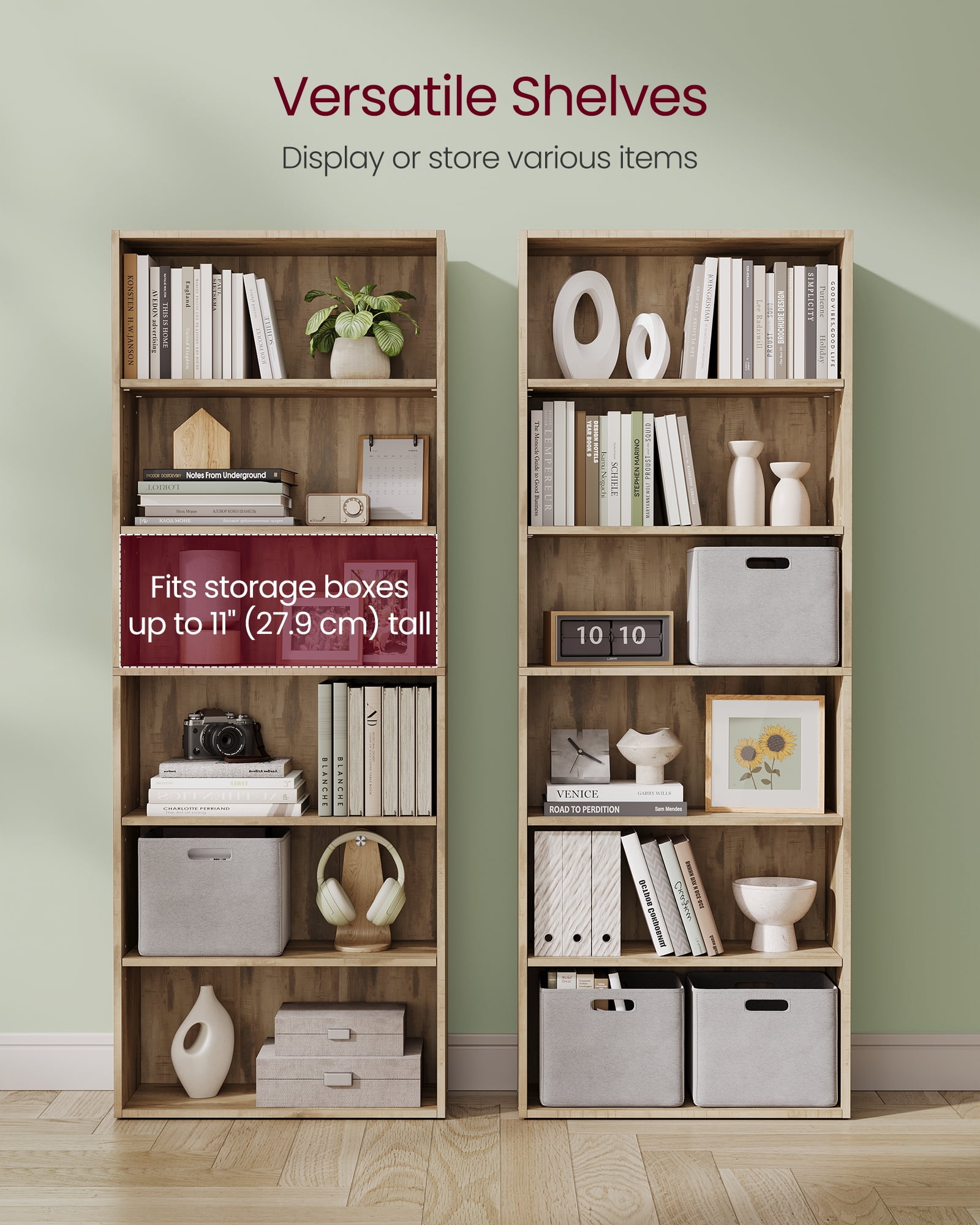 6-Tier Adjustable Bookcase, Open Storage Shelf, 9.4" D x 23.6" W x 63.3" H, for Living Room, Office, Dinning Room, Space-Saving Design