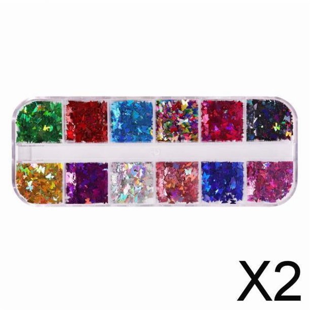 2x12 Colores Nail Glitter Lentejuelas Mariposa Flakes Nail Art Decoración 3D 01 , 2 piezas