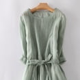 thumbnail image 4 of Usmixi Formal Dresses for Women Loose Soft Cotton Linen Swing Tie Long Sun Dress Round Neck 3/4 Sleeve Solid Summer Maxi Dresses Green M Clothes, 4 of 6