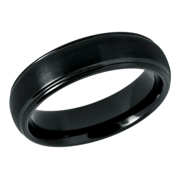 Free Engraving Personalized Custom Engraving Men's Women's Tungsten Wedding Band 6mm Domed Black IP Plated Brushed Center High Polished Grooved EdgeSZ: 7