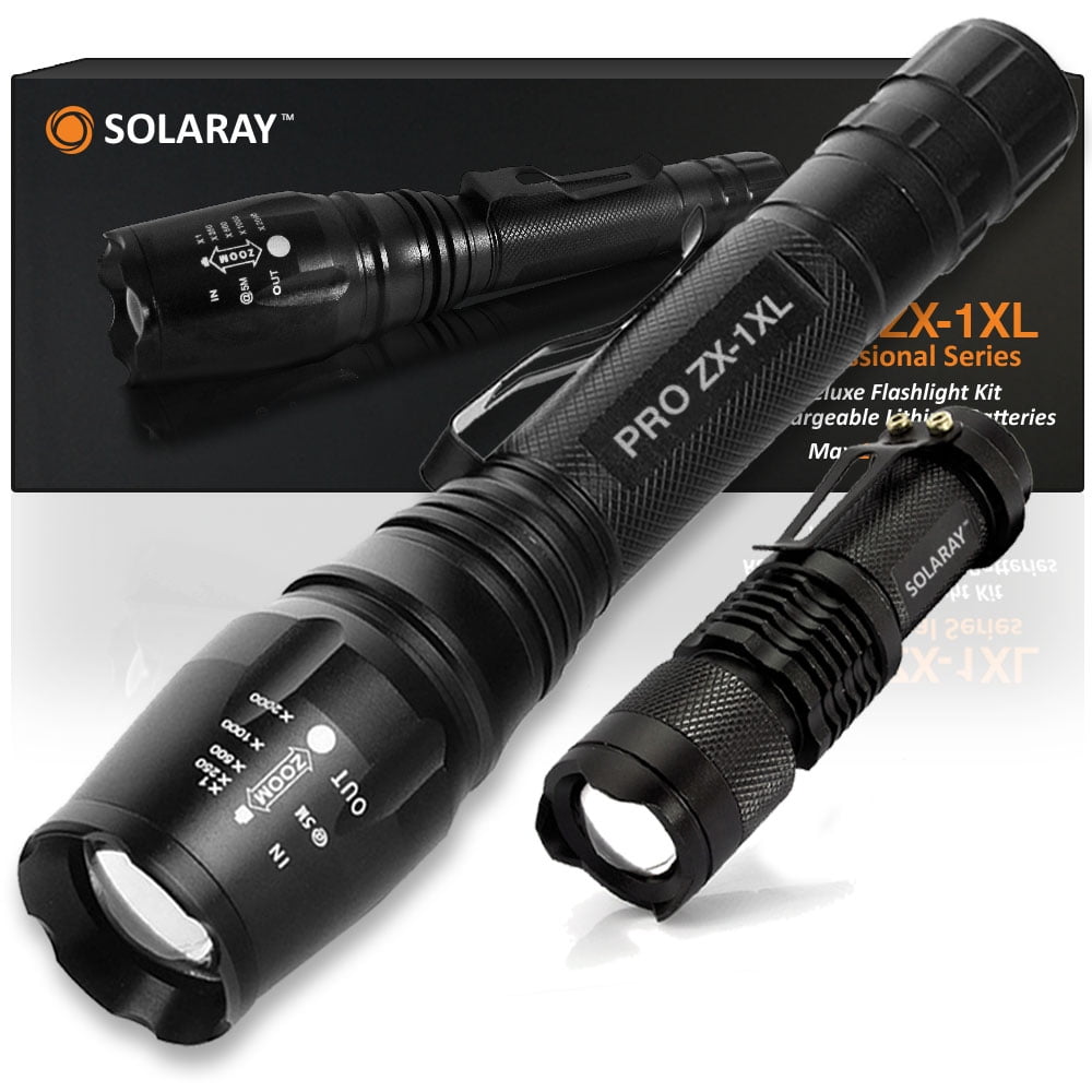 Solaray FLA-ZX1-KIT ZX-1 Rechargeable LED Tactical Flashlight Kit