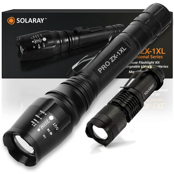 LED Flashlight Kit - Rechargeable Flashlight with 5 Light Modes and Adjustable Zoom for Outdoor & General Home Use