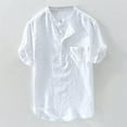 thumbnail image 2 of ANINEO Men Summer New Cotton Hemp Button Short Sleeve Fashion Large Blouse Tops Solid Color Leisure Male Tops, 2 of 5
