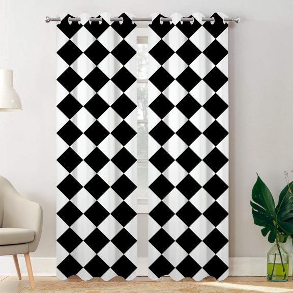 Black White Diamond Blackout Curtains for Bedroom, Abstract Black and White Grommet Top Drapes Thermal Insulated Window Curtains 42"W x 108"L (Pack of 2)