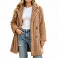 thumbnail image 3 of ITSAME Womens Fleece Mid Length Coat Notched Lapel Button Front Warm Winter Outerwear Jacket Khaki Size XL, 3 of 9