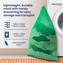 Maypes Mesh Clothes Laundry Bag, Drawstring Closure with Carrying Strap, Green, 36 x 24 in