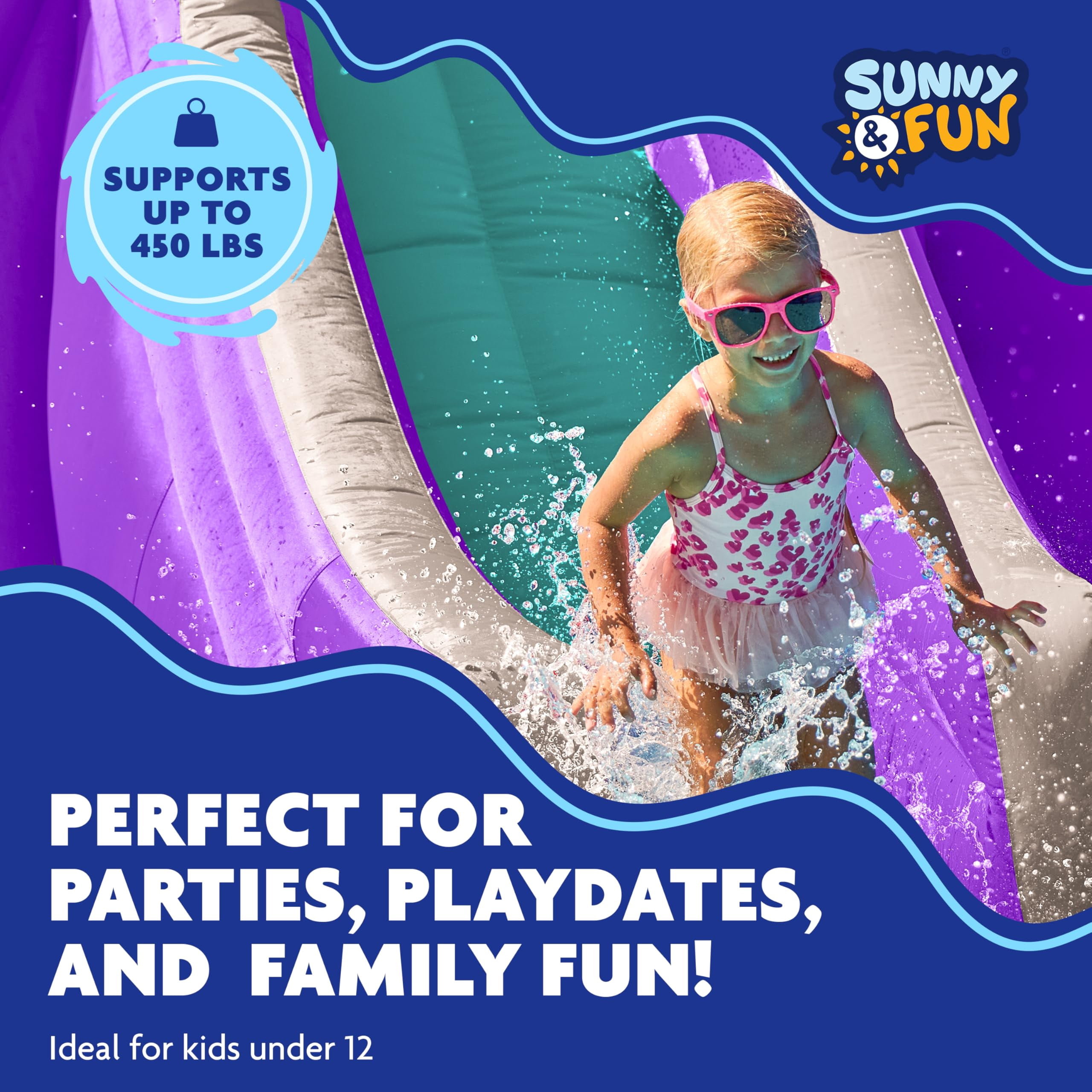 Sunny & Fun Inflatable Water Slide & Blow up Pool, Kids Water Park for Backyard