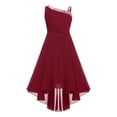 thumbnail image 1 of Miaeowve Robe Haute Basse à Sequins pour Filles Robe Sans Manches en Chiffon Froncée pour Mariage Bal Formel Bourgogne 8, 1 of 7
