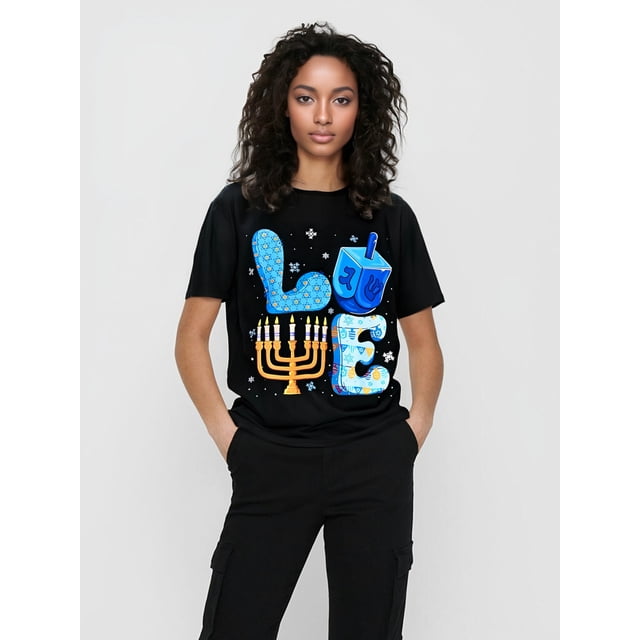 Love Cute Hanukkah Chanukah Menorah Pajama Matching Family T-ShirtMen and women, Black T-shirt, size: Extra large Tee For Adult, Men, Women, Teen, Teenager, Adolescent, Youth