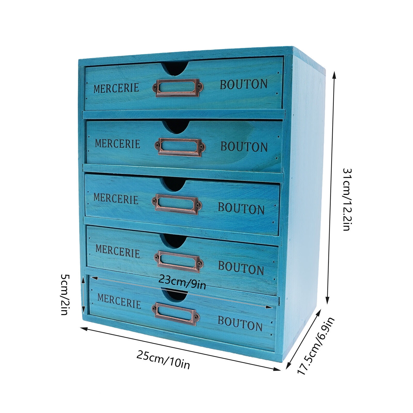 Desk Organizer Box, 5-Tier File Drawer Organizer 5 Drawers Blue Vintage 5-Tier Drawer Cabinet, U-shaped Holes