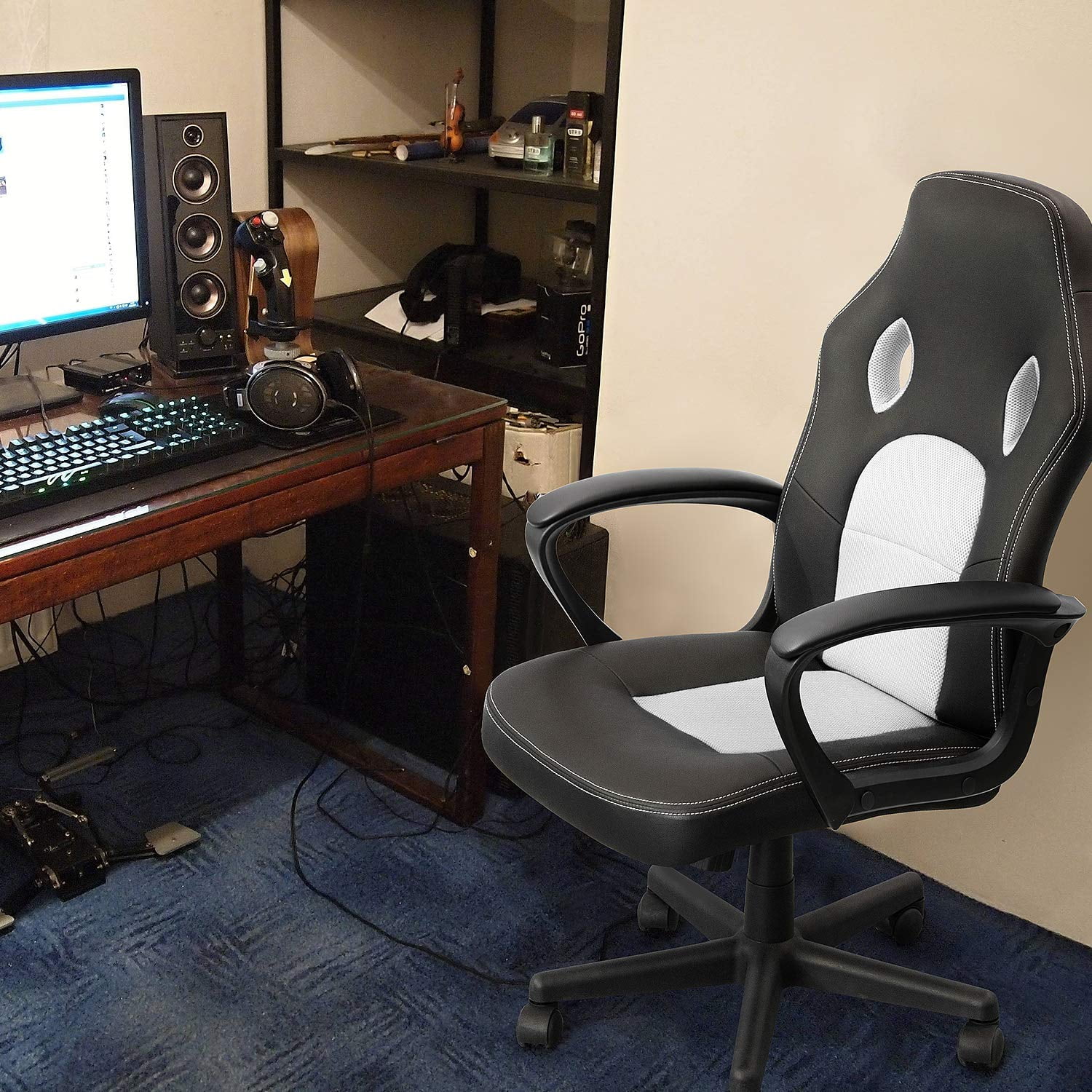 Lacoo Faux Leather Computer Gaming Chair Office Desk Chair with Lumbar Support, White