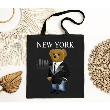 vintage New York City Polo Bear Crewneck Black Jersey Short Sleeve   NYC Tote Bag  Stylish Bear  Animal Bag  Bear Lover  Comfort Color-TH9249