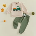 thumbnail image 2 of Regarm Toddler Baby Boy Halloween Outfits Cartoon Embroidery Long Sleeve Sweatshirt+Sweatpant 2 Piece Boys Halloween Clothes(Beige,12-18 Months), 2 of 6