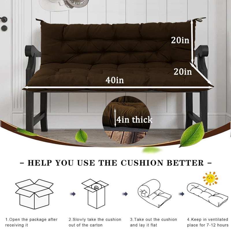 Outdoor swing cushions bench cushion, Waterproof Porch swing replacement cushions for outdoor furniture, 4" thick Bench Cushion for Backyard, Patio, Lawn（Coffee 40×40in）