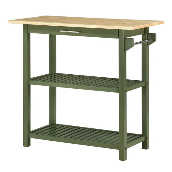 Designs2Go Three-Tier Butcher Block Kitchen Prep Island w/Drawer in Green Wood