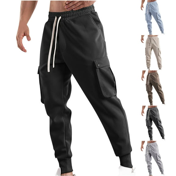 Viluyesy Sweatpants for Men Side Pockets with Drawstring Casual Fashion High Waist Mens Fall and Winter Outfits Beige Size L