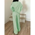thumbnail image 6 of Women'S Striped 2 Piece Lounge Set Casual Long Sleeve T-Shirt Drawstring Wide Leg Pants Matching Outfits Set Green L, 6 of 7