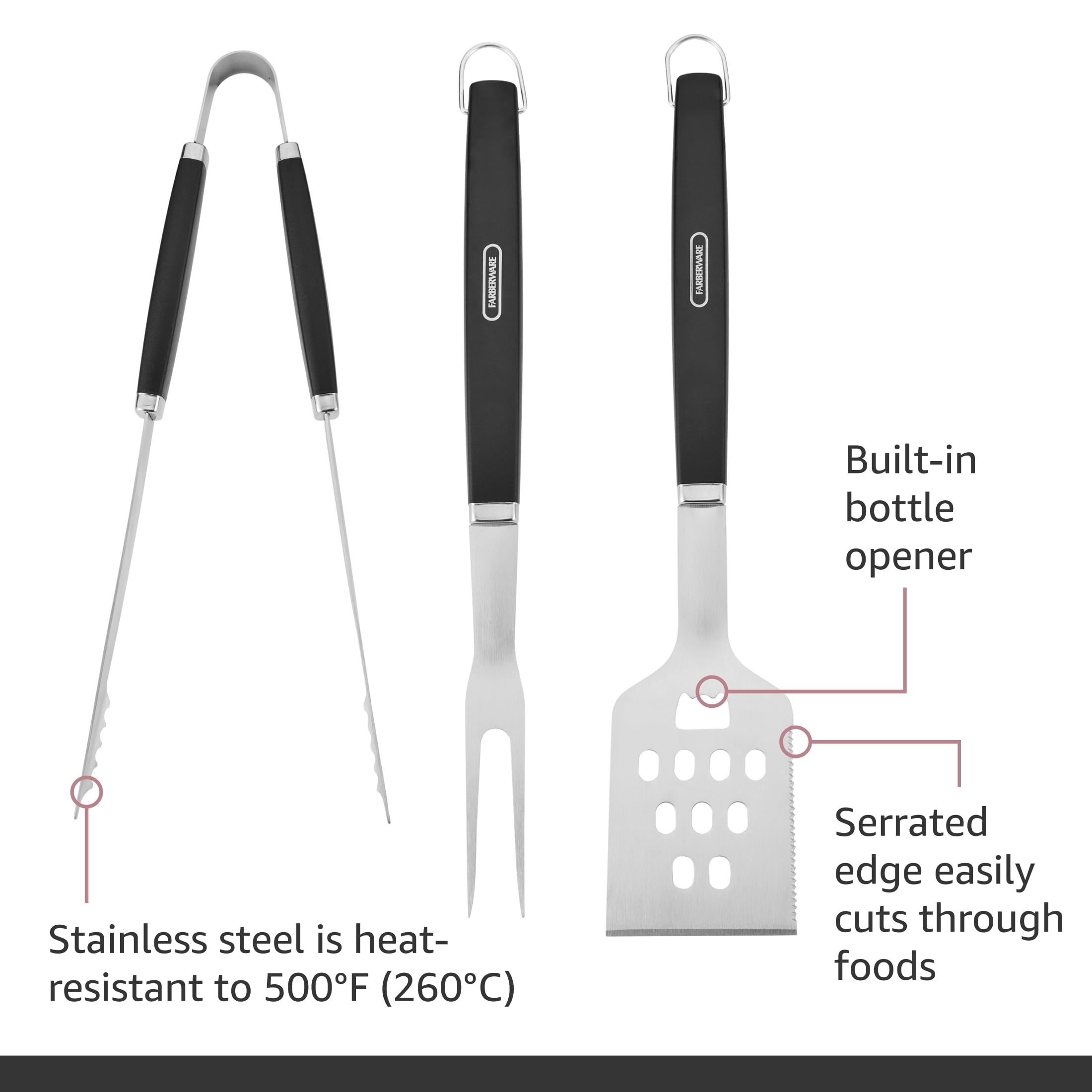 Farberware Professional Stainless Steel BBQ Grill Set, 3-Pieces