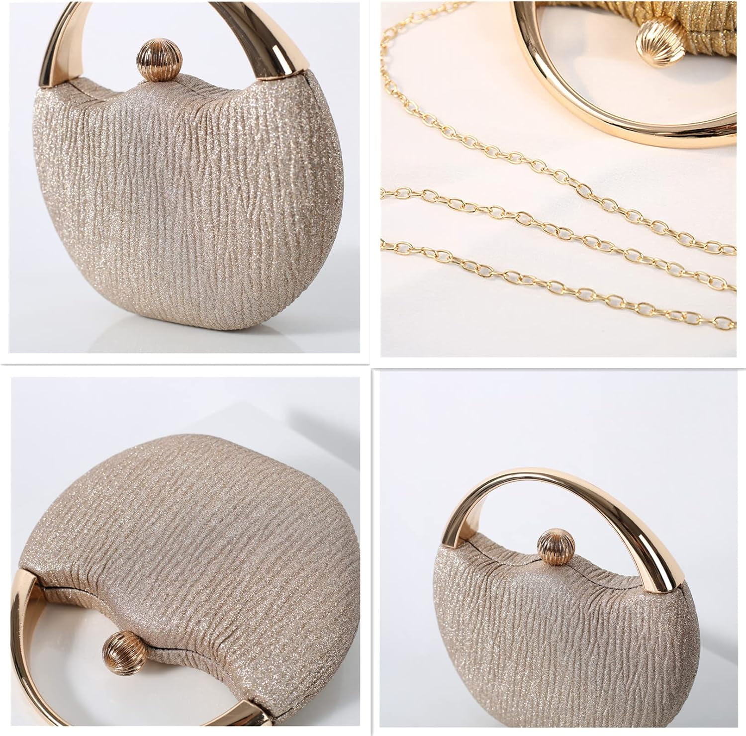 Evening Bag Clutch Purses Pleated Round Hard shell Crossbody Handbag with Chain Strap for Women Wedding Party Formal