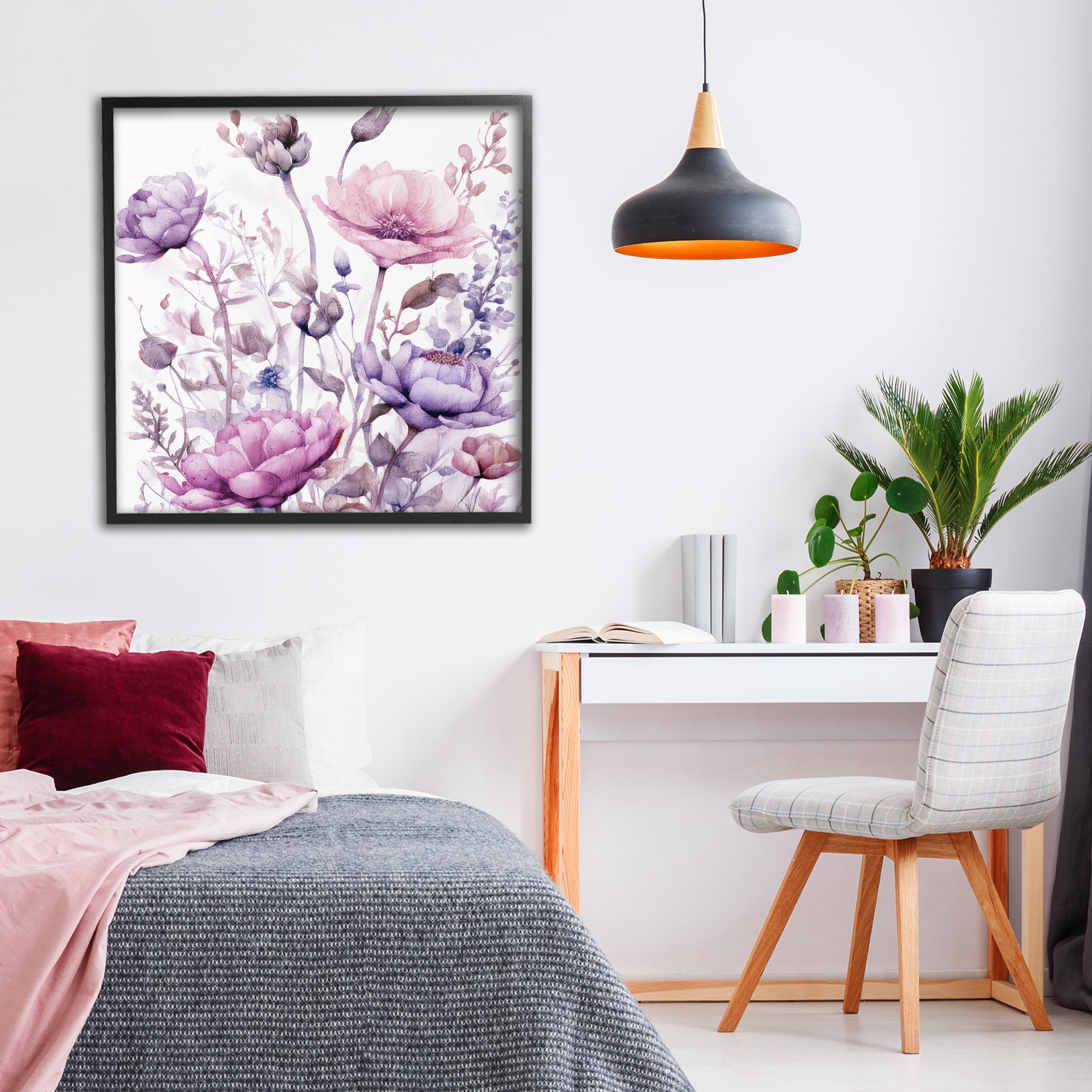 Stupell Industries Purple & Pink Florals Black Framed Giclee Art, design by Kim Lewis