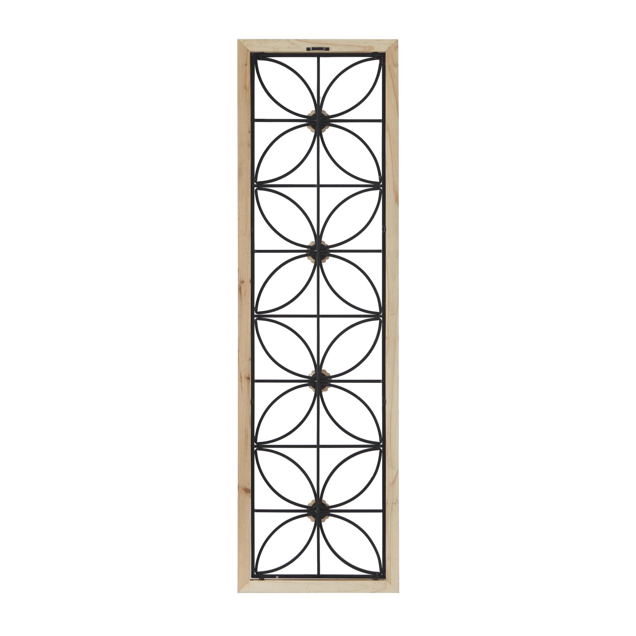DecMode Black Metal Floral Wall Decor with Brown Frame