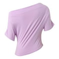 thumbnail image 5 of YUDTA Off The Shoulder Tops for Women Short Sleeve Asymmetrical Neck Trendy Summer T Shirts Sexy Cute Going Out Pullover Tops Solid Casual Blouse, 5 of 7