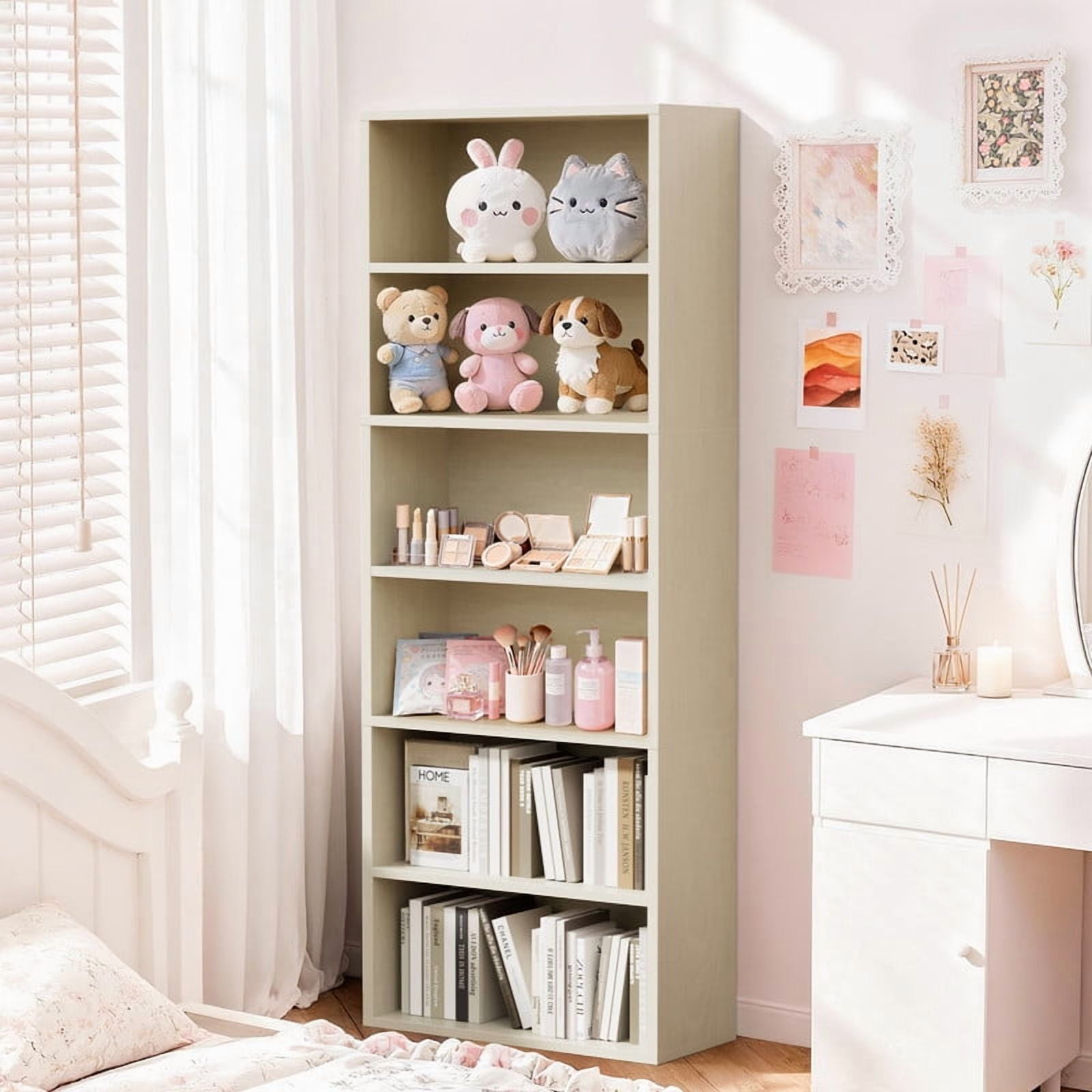 Homall 6-Shelf Standing Bookcase, Sturdy Storage for Home Office, Living Room,Beige