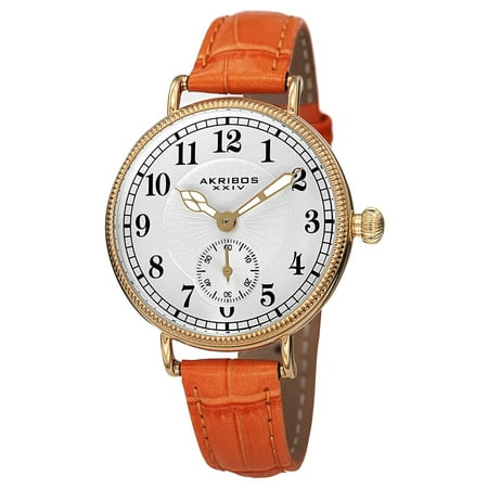 - Women's Quartz Multifunction Leather Orange Strap Watch with FREE Bangle