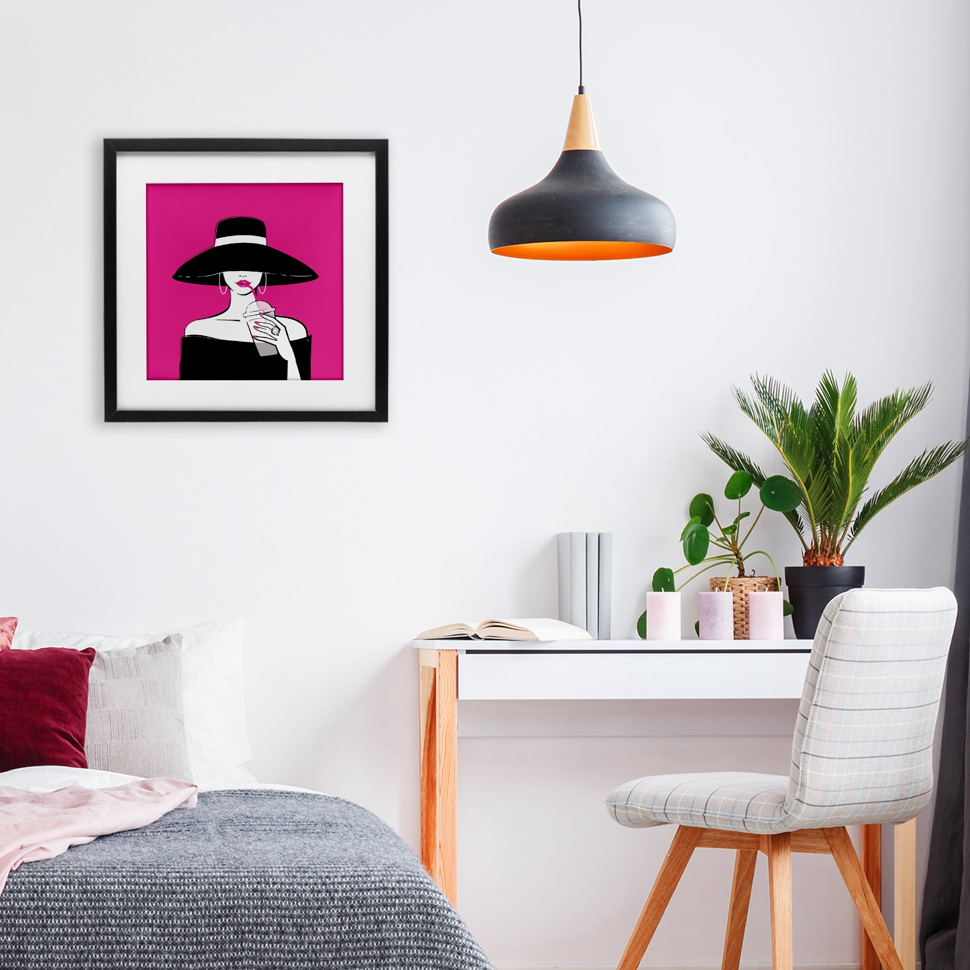 Stupell Industries Black Hat Glamourous Woman Black Framed Print Under Glass, design by Martina Pavlova