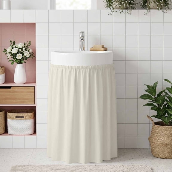 Small Cabinet Curtain 10''W x 11''L, Cream Solid Color Under Sink Cover Drapes, Aesthetics Contemporary Luxury Self Adhesive Cabinet Skirt for Kitchen/Bathroom Vanity/Laundry Room/Open Shelf