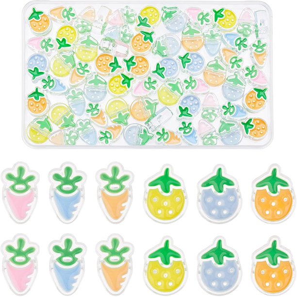 60 cuentas acrílicas de 6 estilos con forma de fruta, de plástico, con diseño de fresa y zanahoria, para pulseras, collares y bisutería de Pascua.