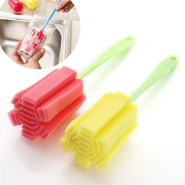Holloyiver 2 Pcs 10Inch Bottles Dishwashing Foam Sponge Brush for Coffee Glasses Pot Milk Cup Mugs Wine Bottle Baby Bottles Kitchen Clean(Red and Yellow)