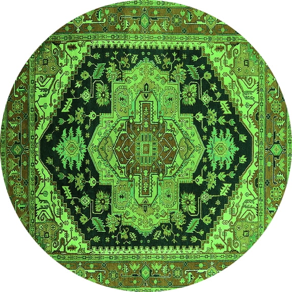 Ahgly Company Indoor Round Geometric Green Traditional Area Rugs, 7' Round