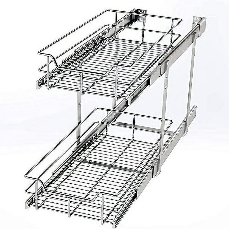 DINDON 2 Tier Pull Out Cabinet Organizer (14 W x 21 D) Slide Out Wood  Shelf Double Tier Kitchen Wire Basket with Chrome Finish… - Yahoo Shopping