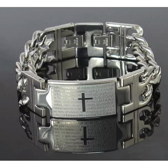HOOUN 8.66'' Stainless Steel 2-Row Curb Chain Cross ID Bracelet Jewelry Mens Gift