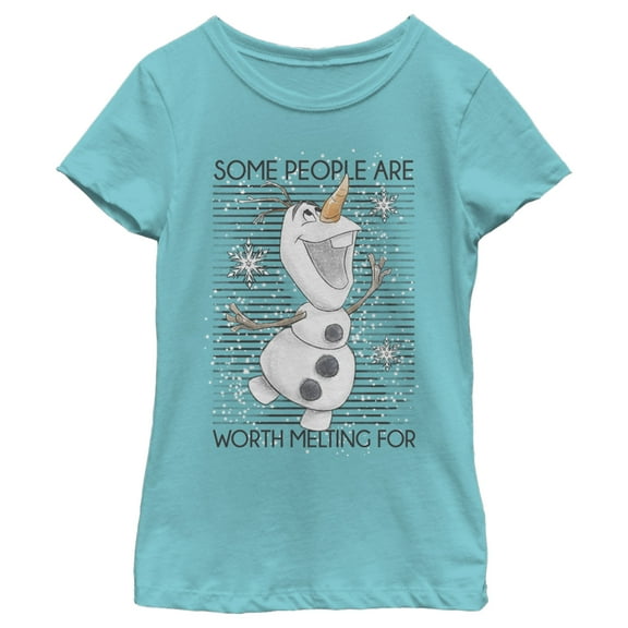 Girl's Frozen Olaf Some People Are Worth Melting For  Graphic Tee Tahiti Blue Large